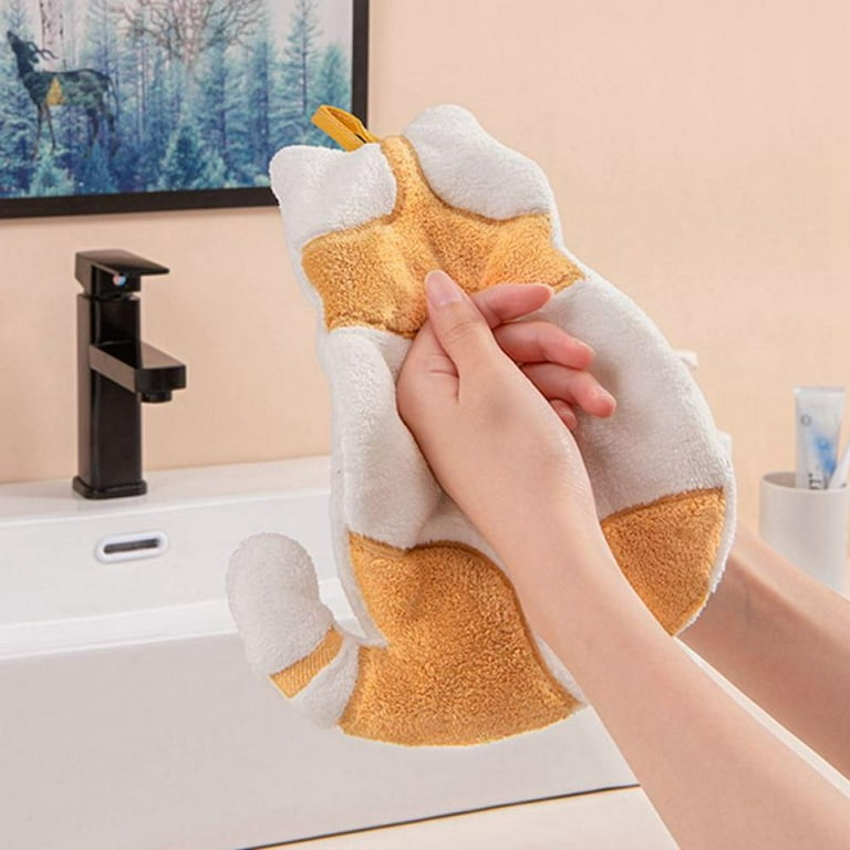 Cute Kitty Hand Towel Kitchen Hanging Bath Towels Microfiber Coral Fleece  Hand Towel with Convenient Hanging Loop Ultra Absorbent Fast Drying