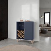 Depot E-Shop Severn Bar Cabinet, 1 Door, 1 Drawer, 4 Shelves, Alby Blue / Natural Oak