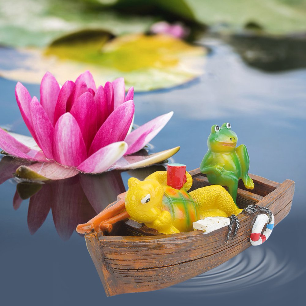 LYUMO Cute Resin Garden Pond Floating Tortoise and Frog Decoration Fish