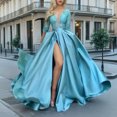 thumbnail image 4 of Quixlent Sexy Deep V-Neck Maxi Dress for Women Sheer Lace Long Sleeve High Split Cocktail Party Dress Formal Evening Gown, 4 of 8