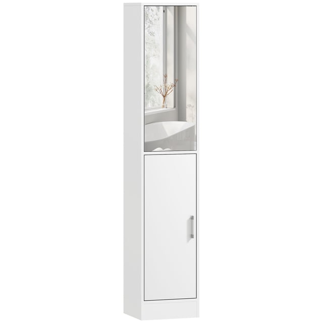 kleankin Armoire de Rangement Haute avec Miroir pour Petits Espaces Blanc