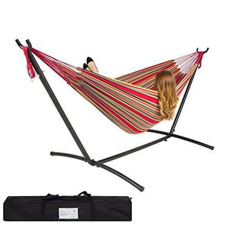 Best ChoiceProducts Double Hammock with Space Saving Steel Stand Includes Portable Carrying Case, Red