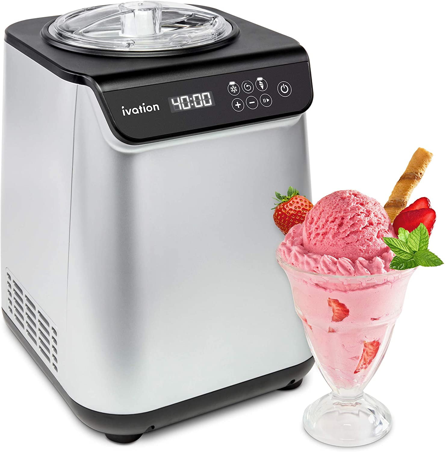 Ivation Compressor Ice Cream Maker Machine, Automatic Instant Cool Gelato Maker