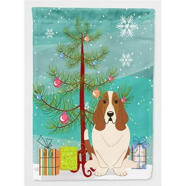 Carolines Treasures BB4146CHF Merry Christmas Tree Basset Hound Flag Canvas House Size