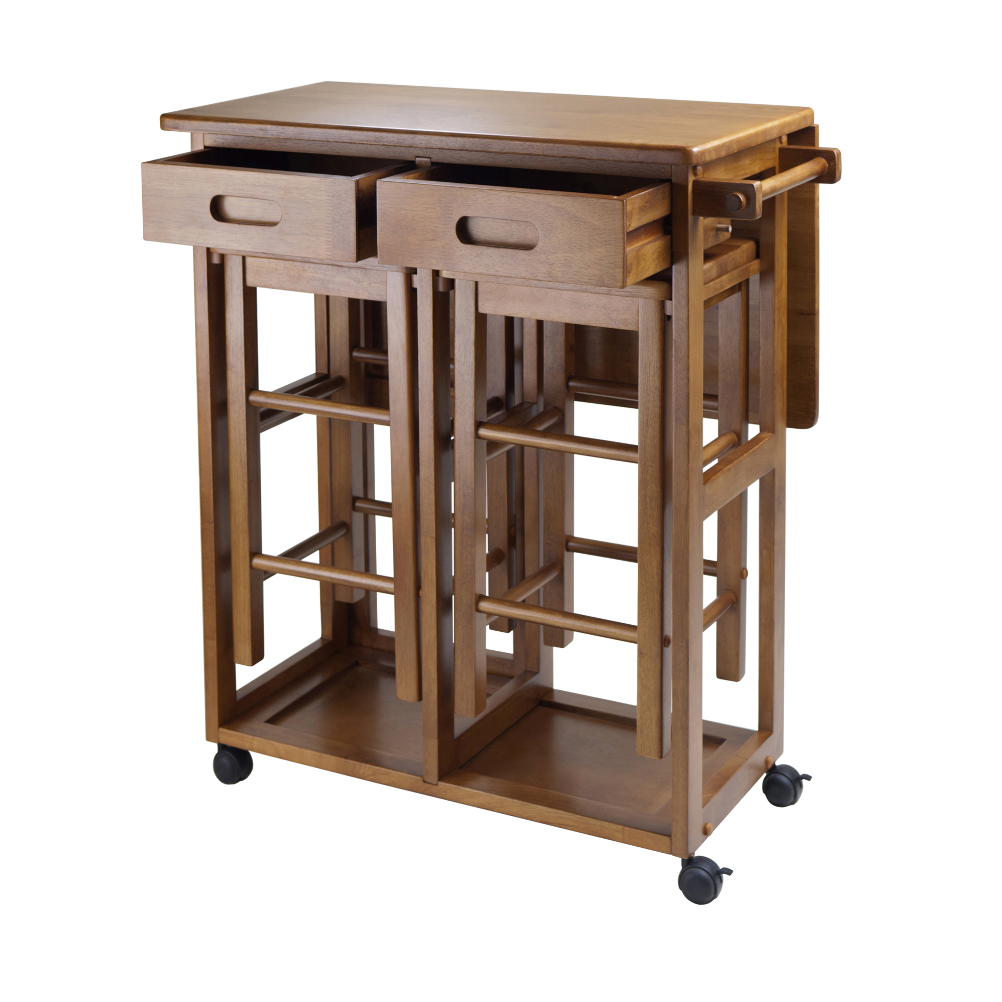 Winsome Wood Suzanne 3-PC Kitchen Island Set, 2 Tuck-away stools, Teak Finish - image 2 of 7