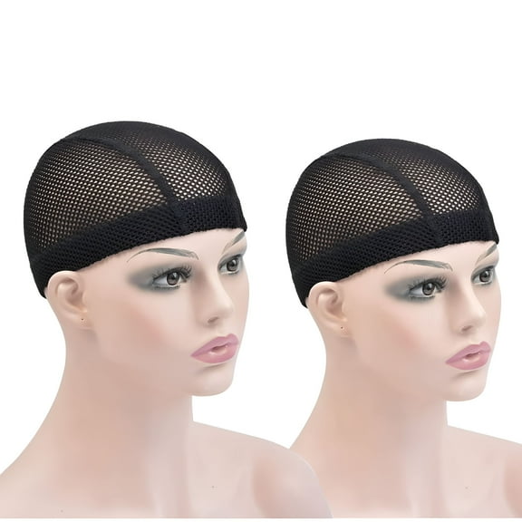 VANIDO 2 Pcs Black Spandex Mesh Dome Wig Cap Elastic Crochet Braid Wig Caps for Making Wig (Black L)