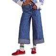thumbnail image 2 of Women'S Wide Leg Jeans Stretchy Straight Leg Jeans Buttoned Loose Denim Pants with Pocket Deep Blue M, 2 of 9