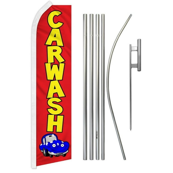 Car Wash (Red) Super Flag & Pole Kit