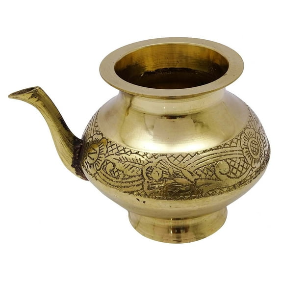 Gold Tone Brass Karwa Chauth Lota Prayer Temple Badna Pooja Kalash Water Pot