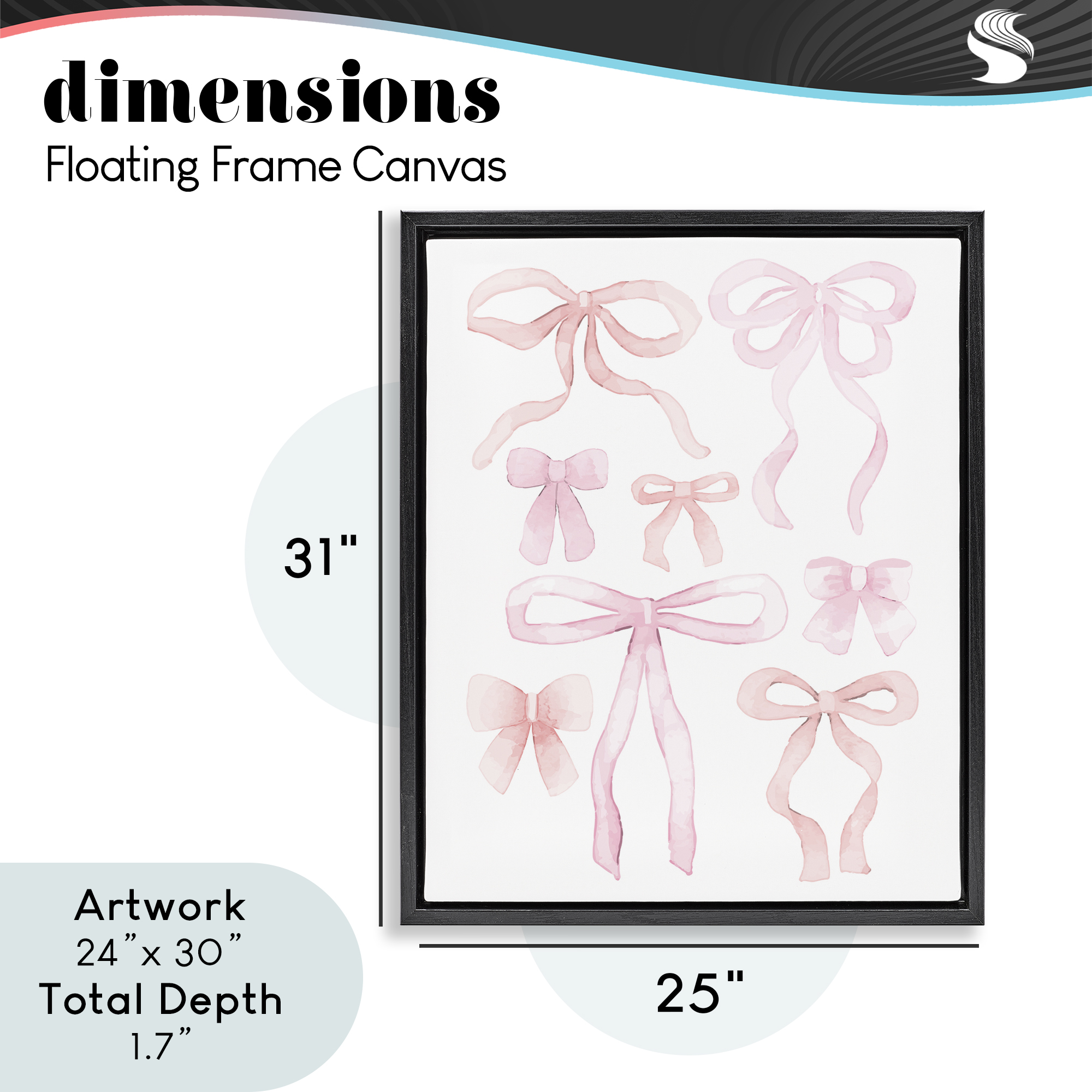 Feminine Chic Bows Black Framed Floater Canvas Wall Art, design by Kim Allen
