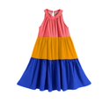 thumbnail image 6 of Girls Dresses Sleeveless Color Block Summer Casual Skater Swing A-Line Midi Length Blue Dress Size 3-4 Y, 6 of 7