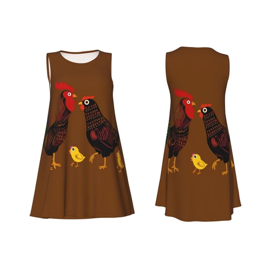 Horeoi Chicken Farm Animal Print Women's Sleeveless Dress Cotton-like Flared Hem Deep Side Pockets Above-Knee