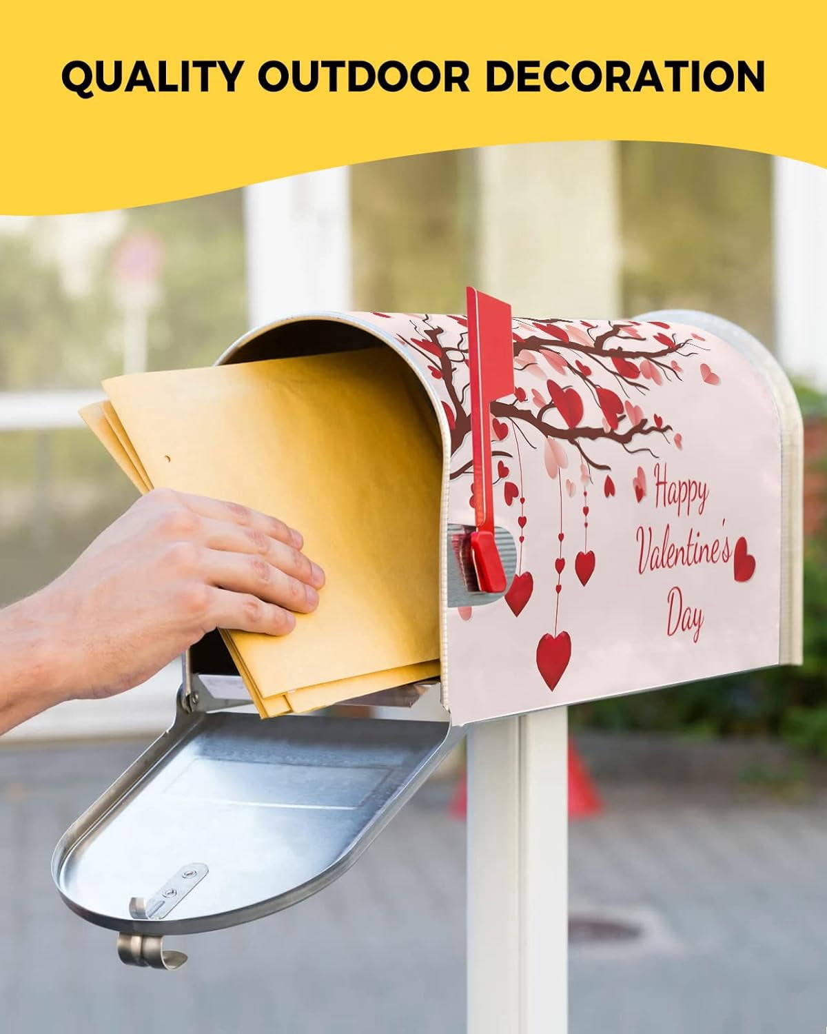 Valentine''s Day Love Heart Tree Mailbox Cover Magnetic Mailbox Wraps, Pink Mailbox Covers Standard Size 18x21 Inch Mail Wrap Post Letter Box Valentines Decoration for Outdoor Gardern Yard