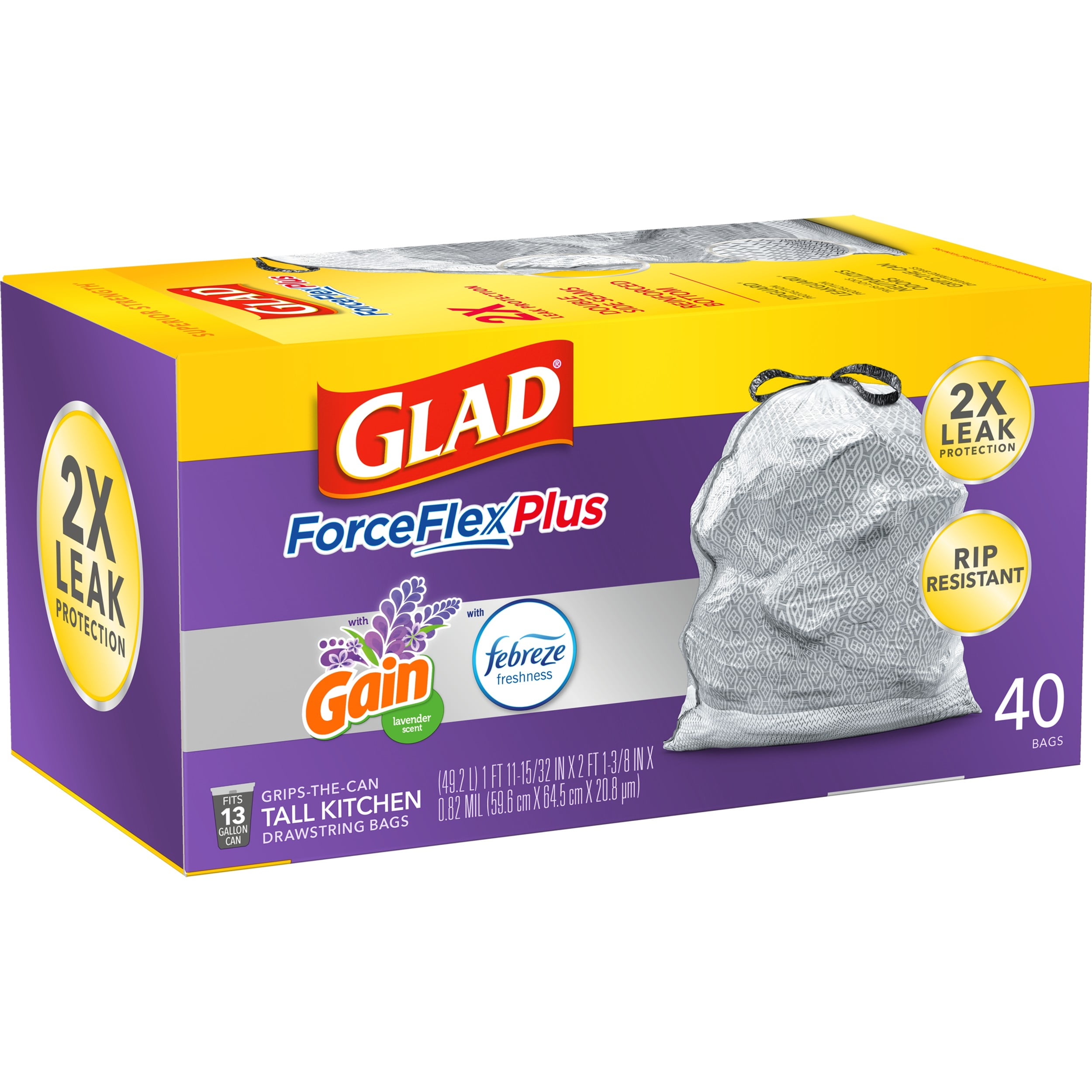 Glad ForceFlexPlus Tall Kitchen Drawstring Lavender with Febreze Trash Bags,  34 ct - King Soopers