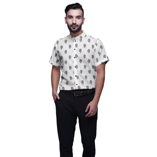 BESTMAN Chemise Décontractée Ajustée en Coton à Manches Courtes Imprimée pour Hommes