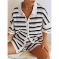 thumbnail image 5 of Womens Striped Short Sleeve Striped Pajama Set Knit Button Top & Shorts, 5 of 7
