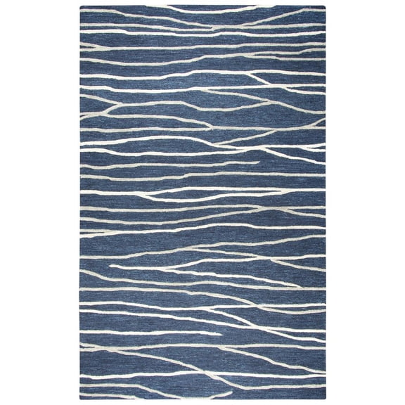 Alora Decor Geneva 5' x 8' Lines Navy/Ivory Hand-Tufted Area Rug