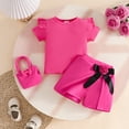 thumbnail image 4 of Zecgelong Toddler Girls Short Sleeve Ribbed Tops T Shirt Floral Skirts Shorts Bag Outfits Toddler Girls Sets Age 18-24 Months, 4 of 5