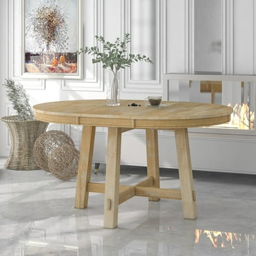 Euroco 42in-58in Extendable Round Dining Table for 4-6, Modern Oval Kitchen Table with Removable Leaves & Wood Base,Dinner Table for Kitchen Dining Room,Space Saving,Natural