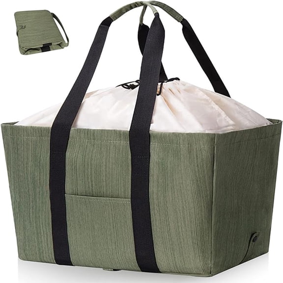 Youfenhome Foldable Heavy Duty Grocery Tote Bag, Large Reusable Grocery Bag, Shopping Bags with Long Handles Reinforced Bottom, Soft Extra Large Utility Tote Bag (30L-Green)