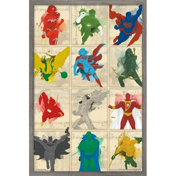 DC Comics - Justice League - Simplistic Grid Wall Poster, 14.725" x 22.375", Framed