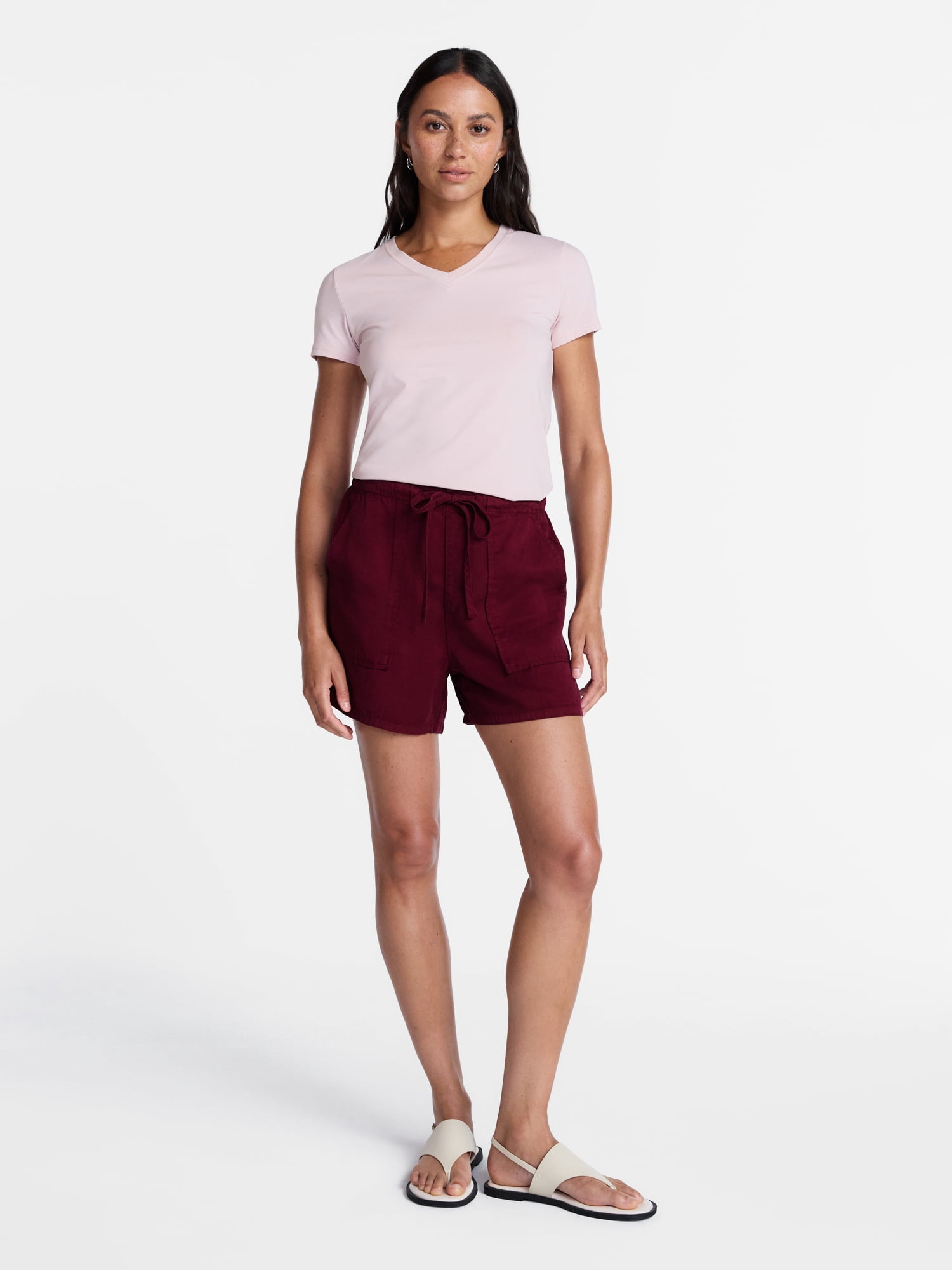 Time and Tru Women's Slim V Neck Tee with Short Sleeves, Sizes XS-XXXL