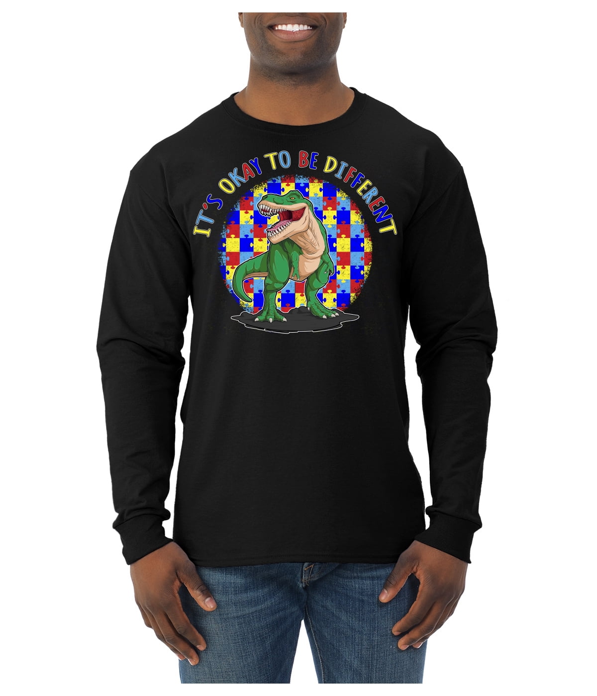 Wild Bobby Its Okay to Be Different | Dinosaur Autism Awareness Men Long Sleeve Shirt