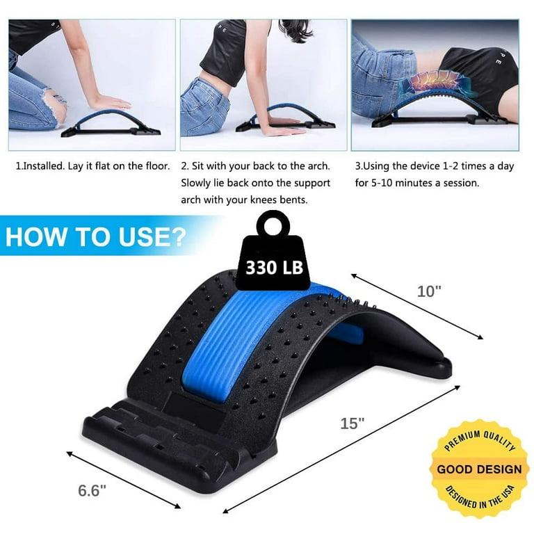 Back Stretcher, Lumbar Stretching Device with Massager for Upper and Lower  Back Pain Relief, Lumbar Traction Supports (Black,Gray)