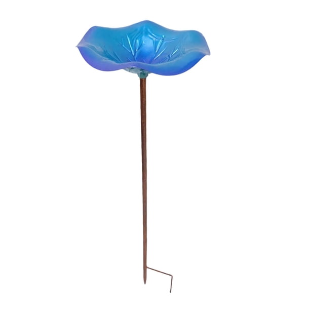 Comederos para pájaros, cuencos con estaca de hierro, resistentes a la intemperie, decorativos para pájaros. Azul