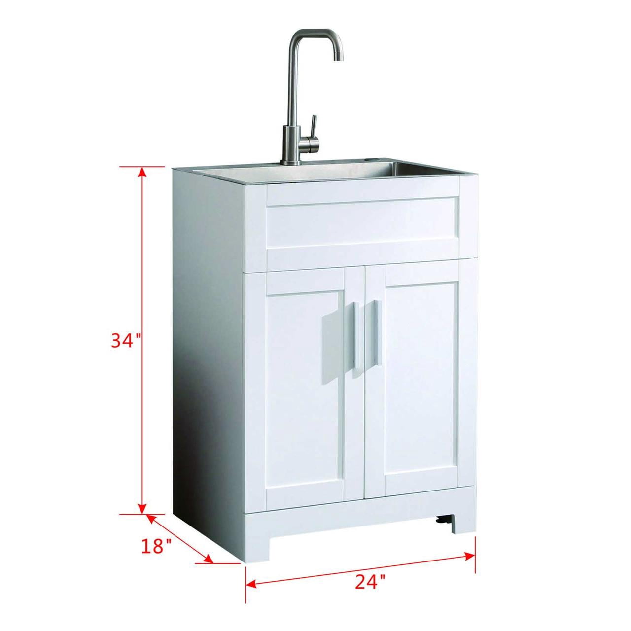 BARONAGE 24" Modern Bathroom Vanity with Sink, Bathroom Sink Cabinet, Sink Stainless Steel Combo, Vanities Cabinet Freestanding with 2 Doors, White