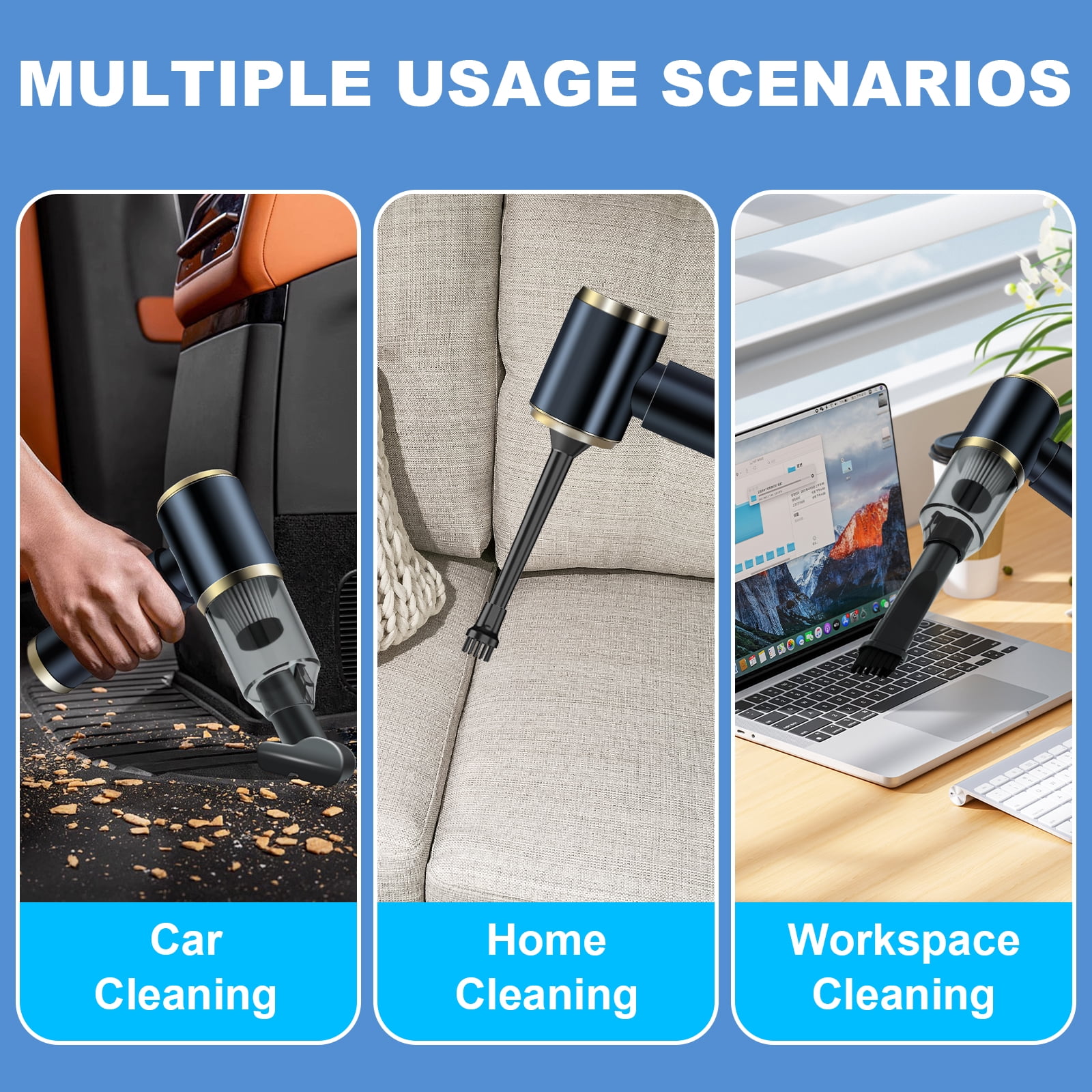 Pentantan Car Vacuum Cleaner, 12000PA Powerful Sutions Cordless Handheld Vacuum, 2 Speeds Lightweight Mini Vacuum Blow & Suction for Car, Keyboard, Black