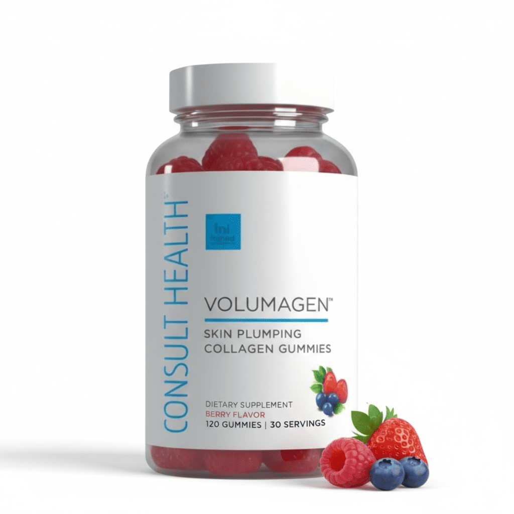Consult Health VOLUMAGEN Skin Plumping Collagen Gummies with Verisol Bioactive Collagen Peptides, Biotin, Decrease Wrinkles, Increase Skin Elasticity, Natural Berry Flavor,120 Count