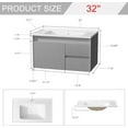 thumbnail image 2 of Floating Bathroom Vanity 32 Inch, Wall Mounted Bathroom Vanity with Ceramic Sink and 2 Drawers for Storage, Modern Wave-Carved Design Wooden Sink Cabinet, Grey, 2 of 7