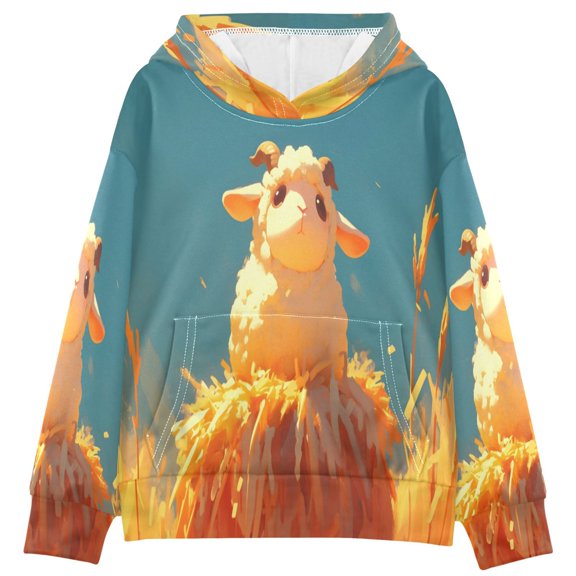 DIXRUYEE Sheep Print Hoodie Casual Pullover Sweatshirt With Kangaroo Pocket