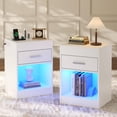 thumbnail image 5 of Auromie Set of 2 Nightstand with Charging Station and LED Lights, Bedside Table with Hidden Compartment for Valuables Storage, Concealment Furniture with Lock Cabinet and Power Outlets… (Whie- 2pcs), 5 of 8