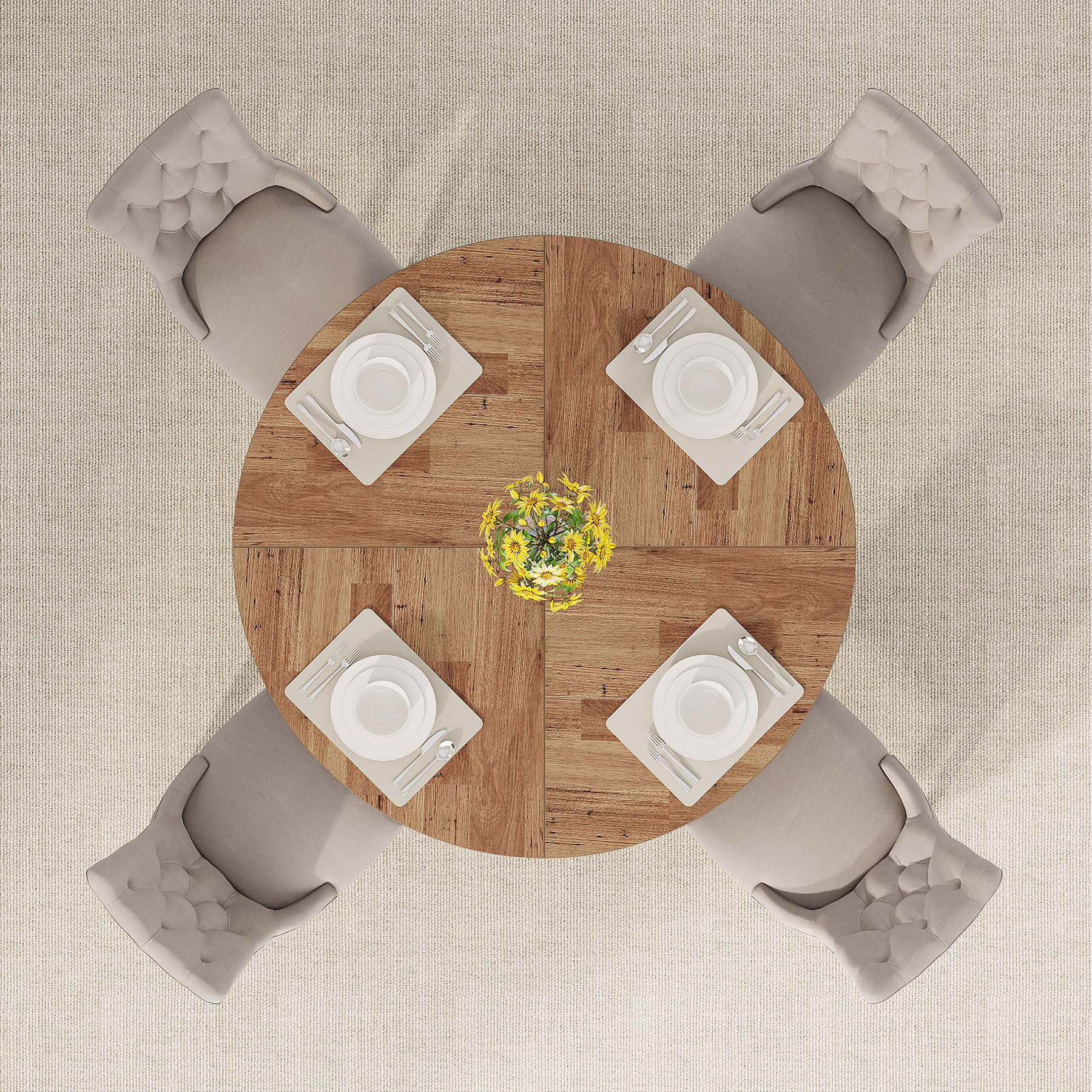 Fnova 47" Coffee Table, Round Dining Table for 4 People, Modern Farmhouse Wooden Kitchen Table, Living Room, Black Brown (Chairs Not Included)