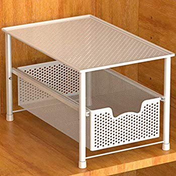 Stackable Under Sink Cabinet Sliding Basket Organizer Drawer White