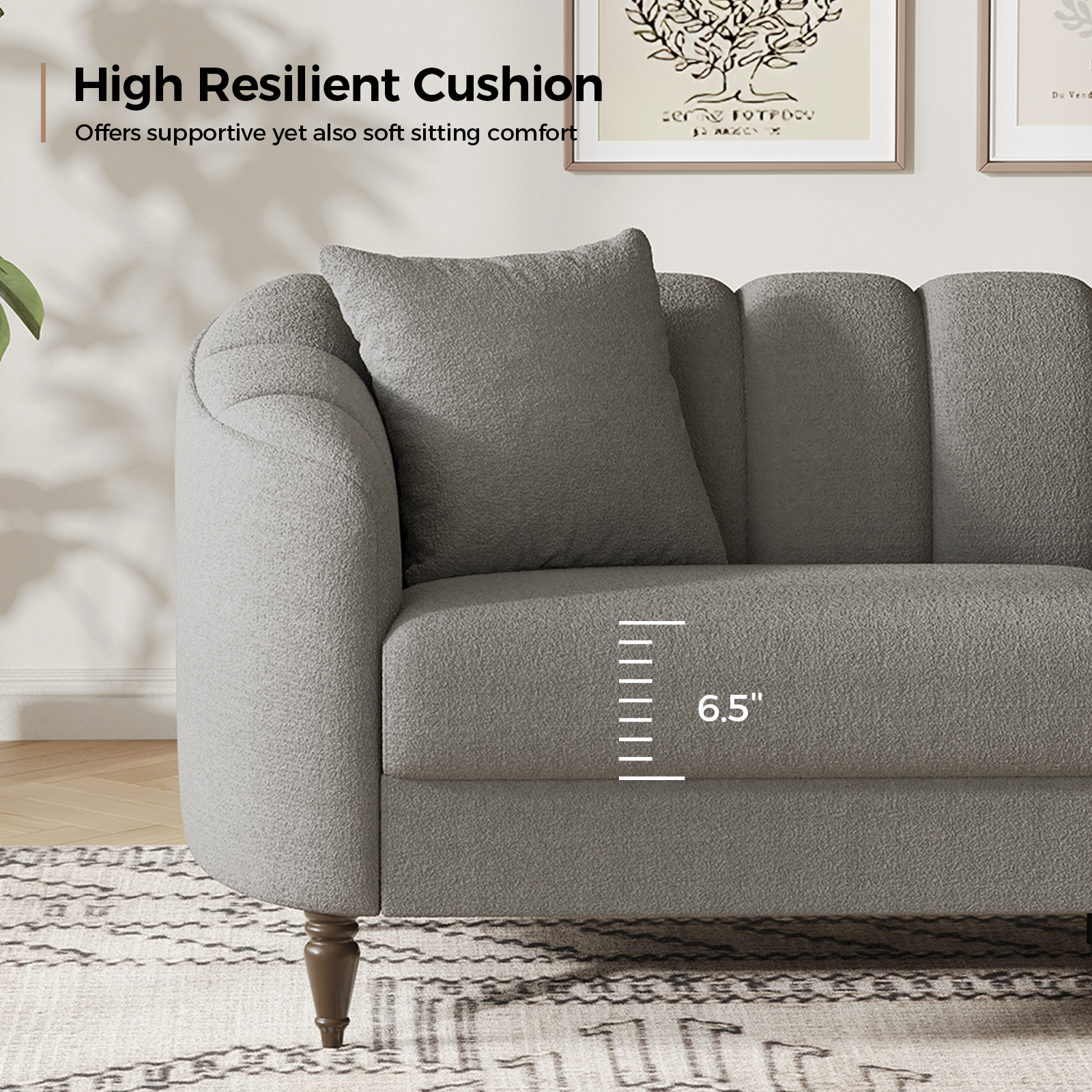 COPIAE 82 Inch Loveseat Sofa,Modern Couch and Sofa,Curved Petal Design Furniture,Sturdy and Easy Installation,Small Sofa for Living Room Bedroom Office and Apartment,Terry Fleece Fabric Gray