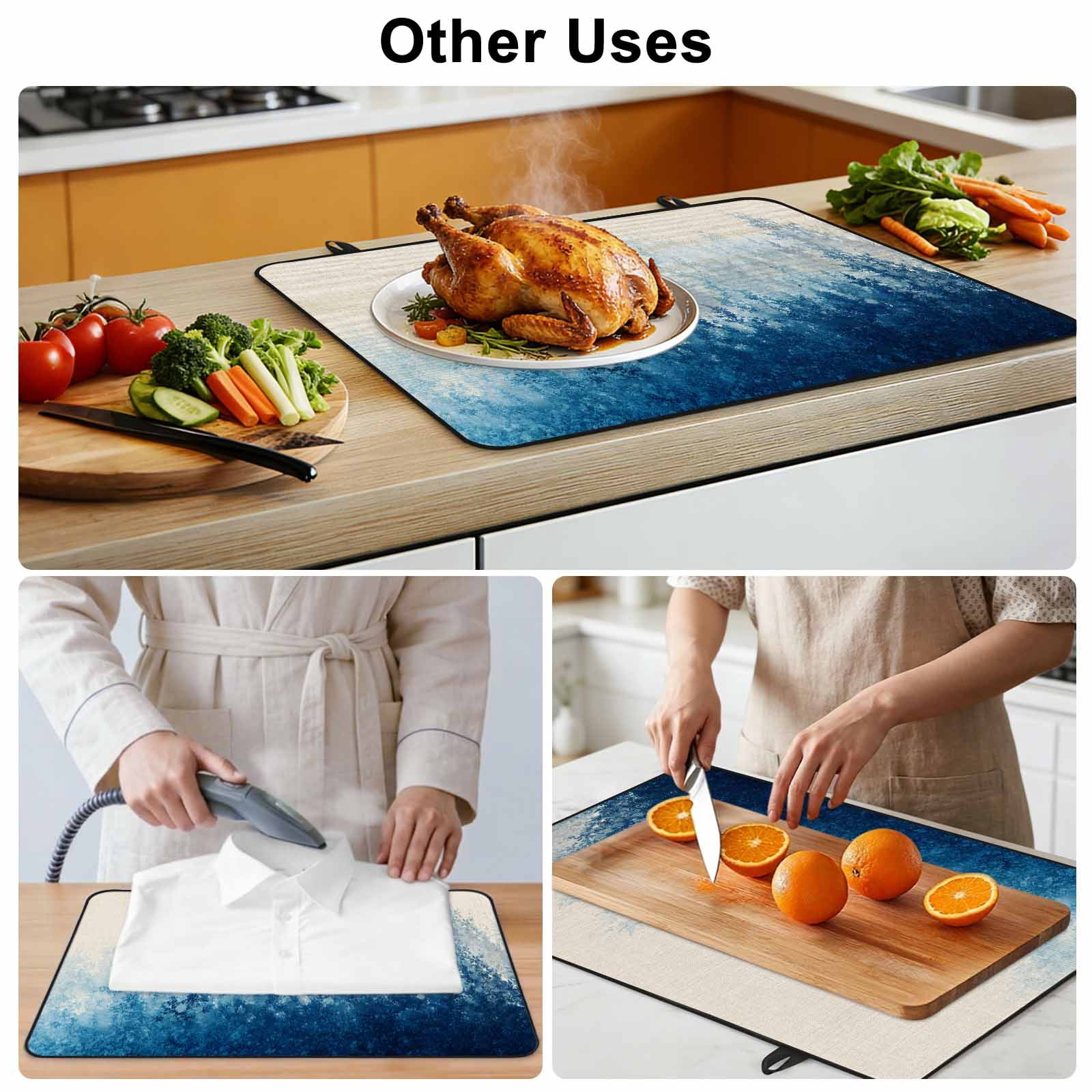Blue Botanical Stove Top Cover for Electric Stove, Heat-proof & Non Slip Glass Top Stove Cover Protector, Spring Summer Farmhouse Retro Beige Kitchen Flat Cooktop Rubber Mat 24x21 Inches