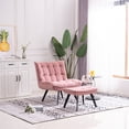 thumbnail image 6 of Velvet Accent Chair with Ottoman, Modern Tufted Wingback Leisure Chair Armchair with Black Metal Legs, Upholstered Large Wide TV Chair Bedroom Chair with Footstool for Bedroom Living Room, Pink, 6 of 7
