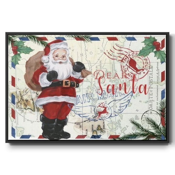 Christmas Par Avion Collection A - Framed Gallery Wrapped Holiday Canvas - 17 x 25 - Black Frame