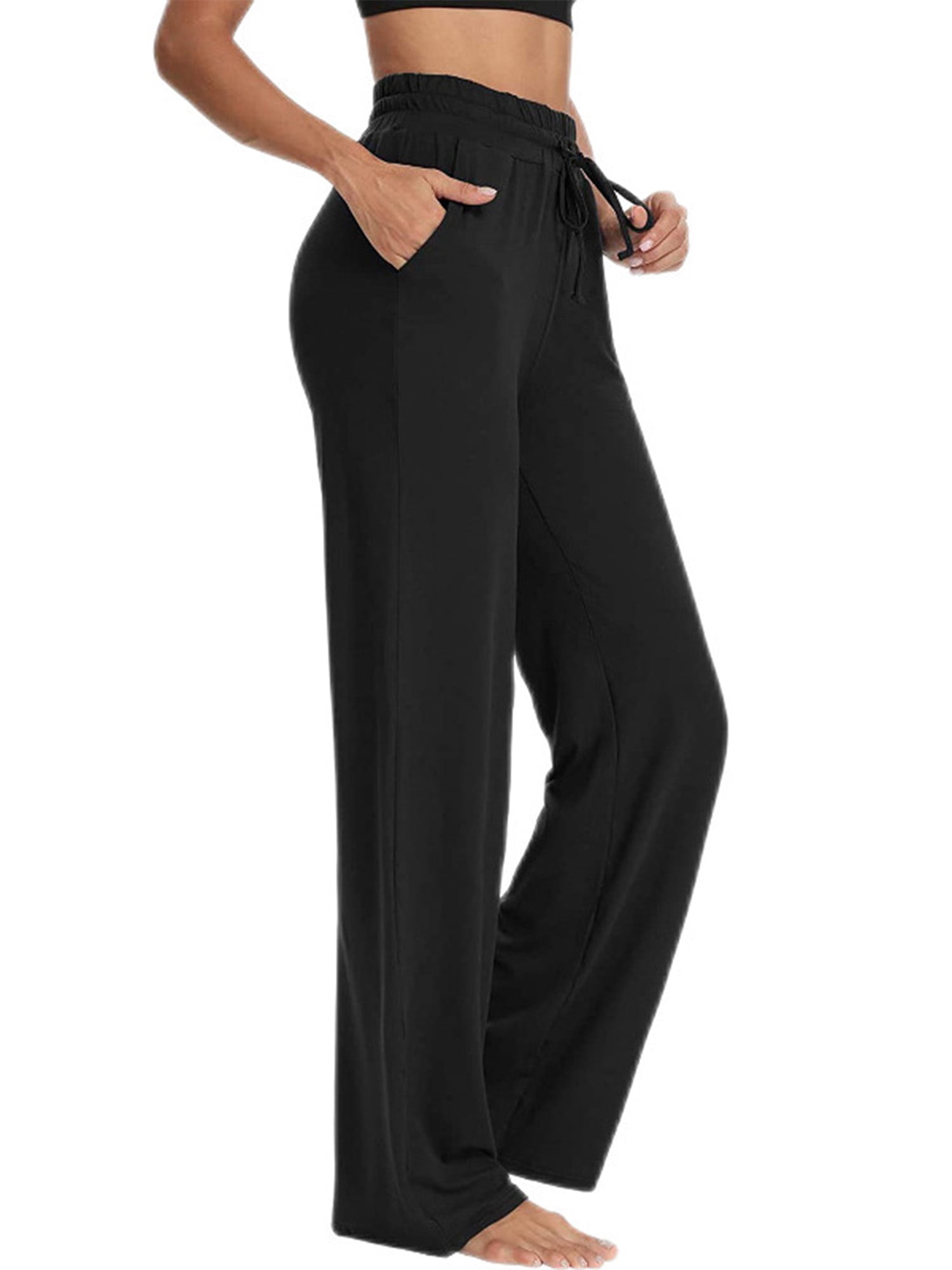 Wide leg drawstring yoga pants - black – Blockout Clothing