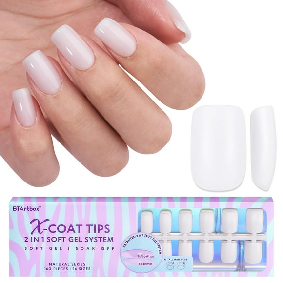 Puntas de gel para uñas btartboxnails cuadradas, cortas, blancas lechosas, x160