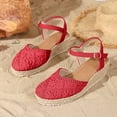 thumbnail image 2 of Espadrilles for Women Woven Closed Toe Wedge Sandals Vintage Footbed Ankle Strap Slingback Heels Breathable Summer Dress Shoes Red Size 7.5, 2 of 6