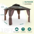 thumbnail image 4 of INTER HUT 12x12 FT Outdoor Hardtop Gazebo with Nettings and Curtains, Aluminum Frame Galvanized Double Roof Pavilion Gazebo, Brown Frame, 4 of 6
