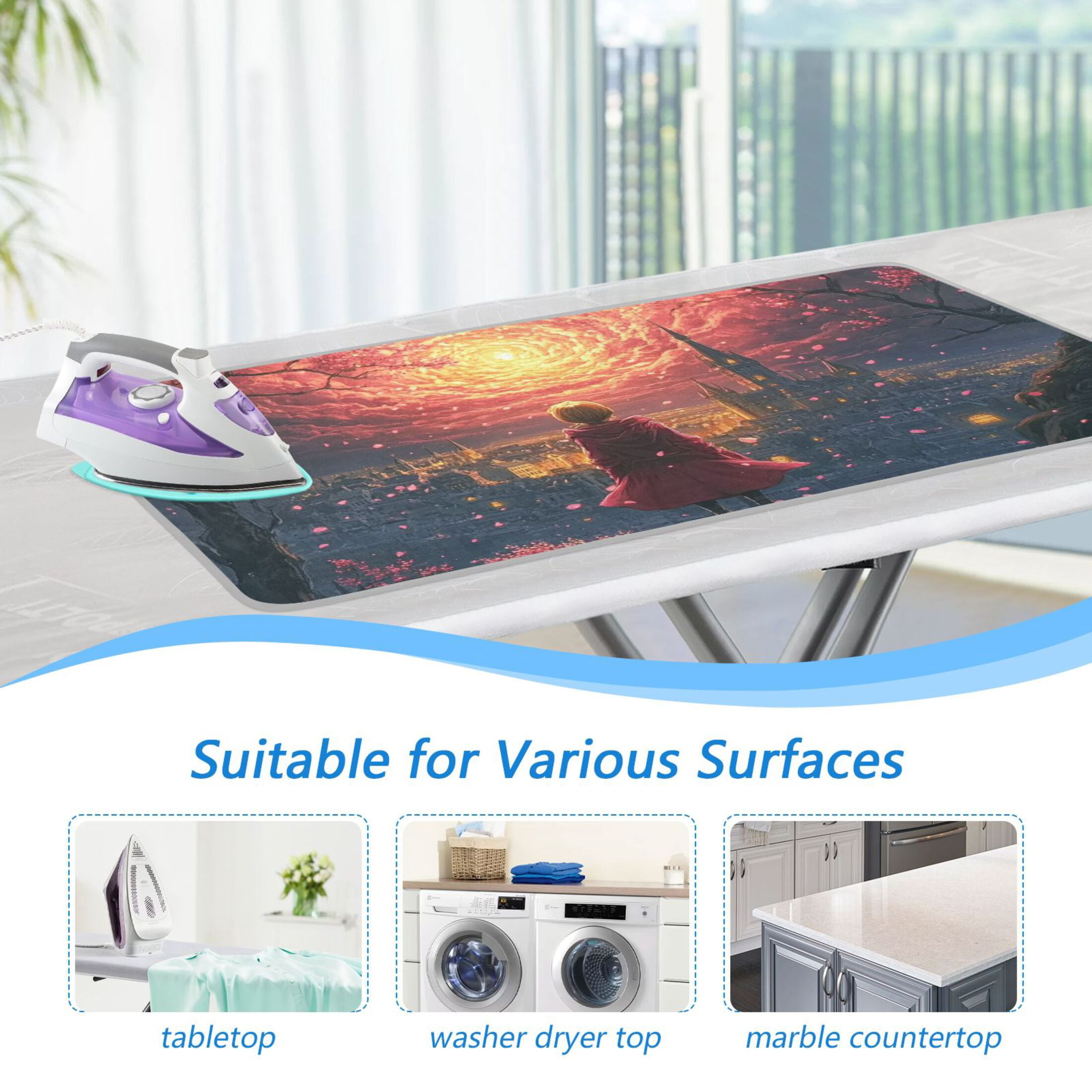 Fantasy Sky and Girl Ironing Mat Blanket for Table Top Travel Portable Ironing Board Pad 47.2x27.6 Inch