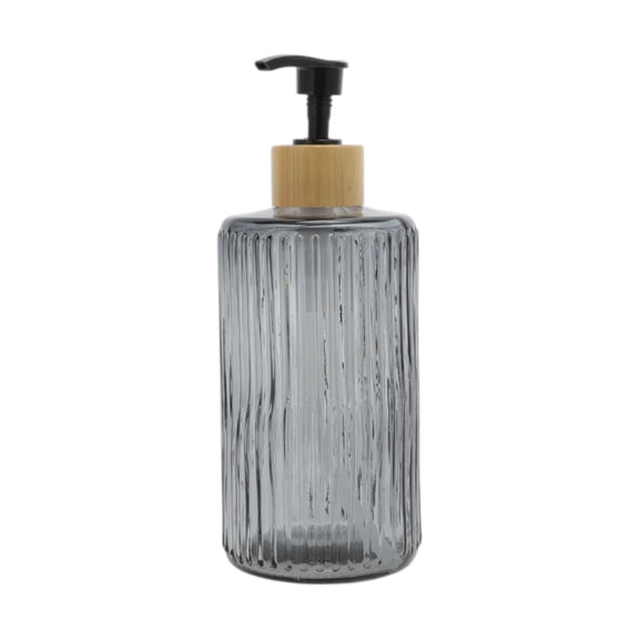 Unique Bargains 1 Pc Durable Round Bottom Vertical Stripes Soap Dispenser 16.91oz Gray Black