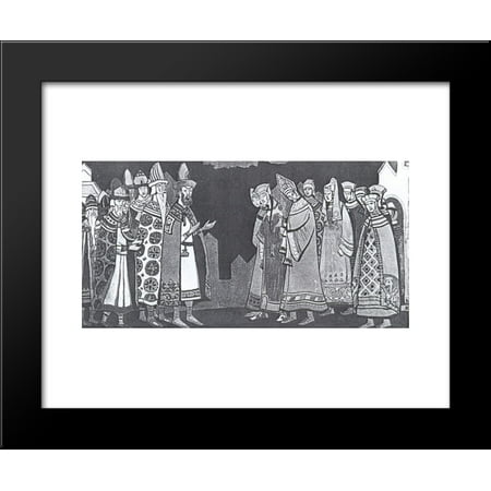 The scene with the two large groups of figures in costumes 20x24 Framed Art Print by Nicholas Roerich