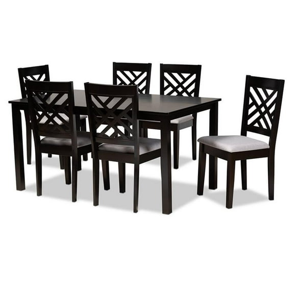 Bowery Hill Grey Upholstered Espresso Wood 7-Piece Dining Set