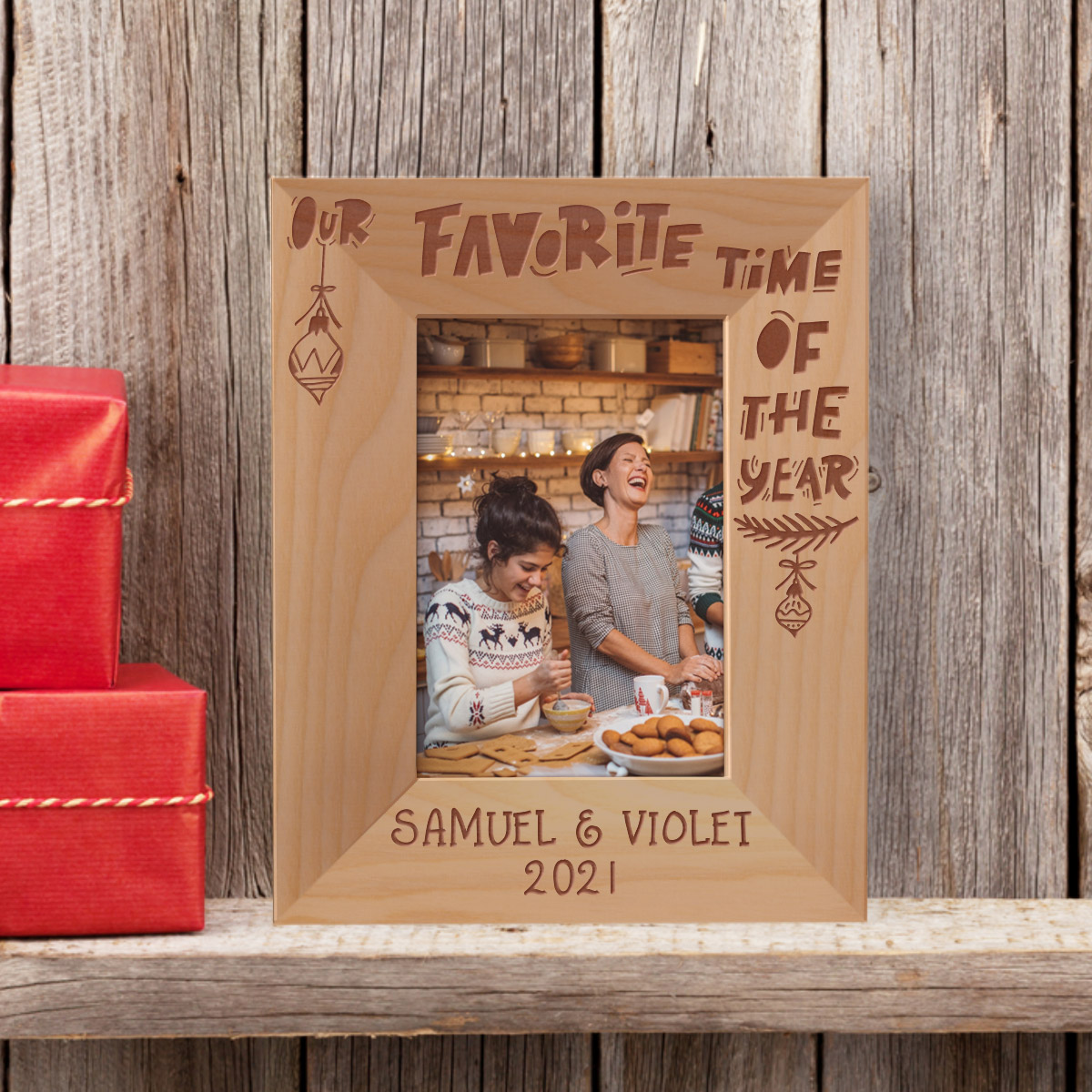 Our Favorite Time Of The Year Personalized Wooden Frame 3 1/2" x 5" Brown (Vertical)